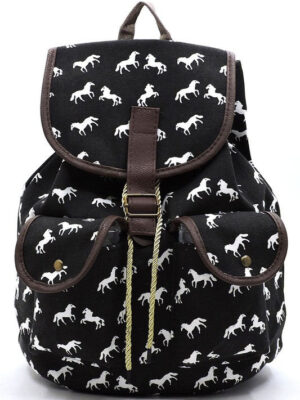 Horse Printed Canvas Backpack