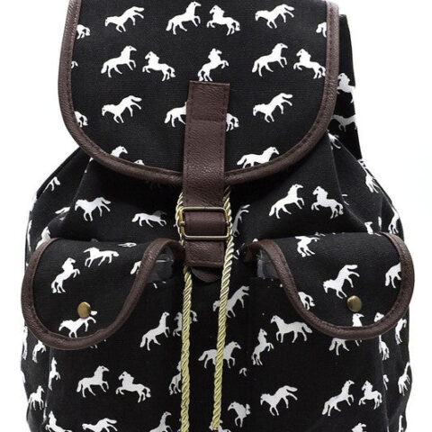 Horse Printed Canvas Backpack
