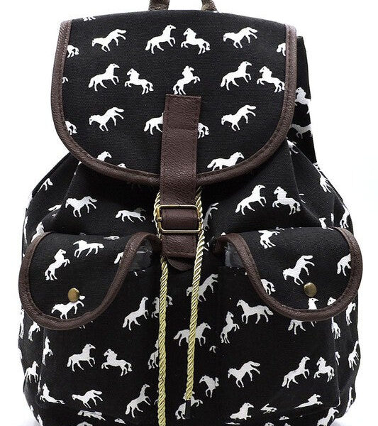 Horse Printed Canvas Backpack